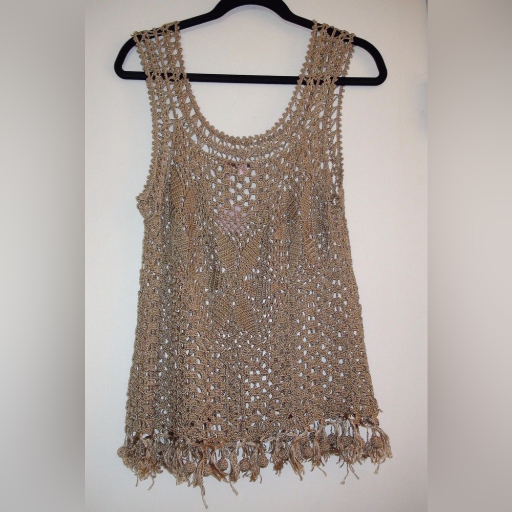 Calypso St. Barth Abriana Hand Crochet Gold sweater tunic Tank/cover-up Small